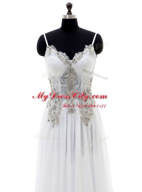 Eye-catching Empire Bridal Gown White V-neck Chiffon Sleeveless Floor Length Backless