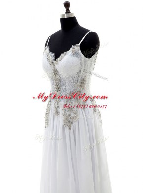Eye-catching Empire Bridal Gown White V-neck Chiffon Sleeveless Floor Length Backless
