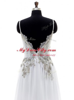 Eye-catching Empire Bridal Gown White V-neck Chiffon Sleeveless Floor Length Backless