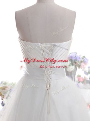 Dazzling White Sleeveless Ruching Floor Length Wedding Gown