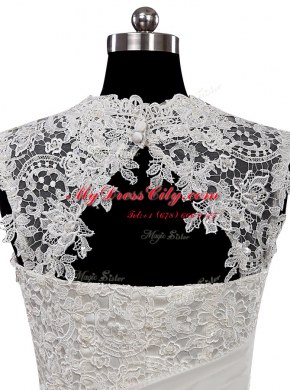 White Side Zipper Sweetheart Lace Wedding Dress Chiffon Cap Sleeves