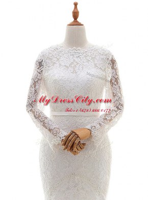 Fine Mermaid Scalloped Long Sleeves Brush Train Zipper Bridal Gown White Lace