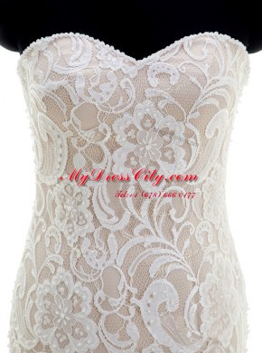 Mermaid White Sleeveless Tulle Brush Train Lace Up Wedding Gown for Wedding Party