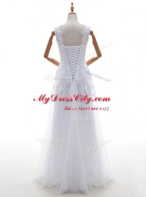 Modest Scoop With Train Column/Sheath Sleeveless White Wedding Dress Brush Train Lace Up