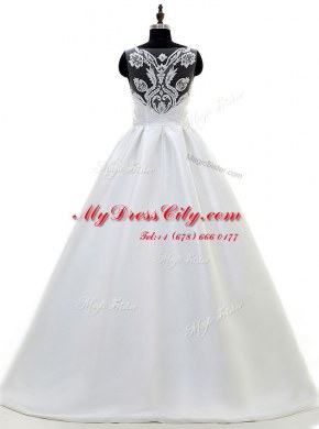 Sleeveless Sweep Train Lace and Appliques Zipper Wedding Gown