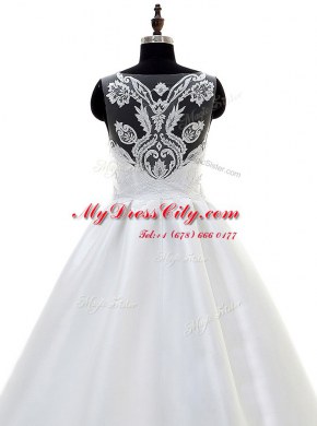 Sleeveless Sweep Train Lace and Appliques Zipper Wedding Gown