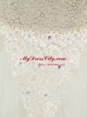 Custom Fit Mermaid Spaghetti Straps Sleeveless Wedding Gown With Brush Train Beading and Lace White Tulle
