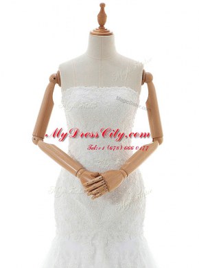Mermaid Sleeveless Brush Train Lace and Appliques Clasp Handle Wedding Dresses
