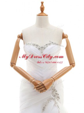 White Lace Up Sweetheart Beading and Ruffles Wedding Dresses Organza Sleeveless Court Train