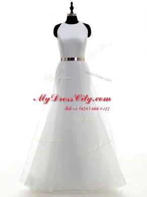 Dramatic Column/Sheath Wedding Dresses White Scoop Organza Sleeveless Floor Length Zipper