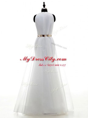Dramatic Column/Sheath Wedding Dresses White Scoop Organza Sleeveless Floor Length Zipper