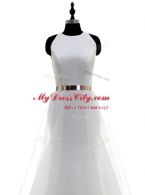 Dramatic Column/Sheath Wedding Dresses White Scoop Organza Sleeveless Floor Length Zipper