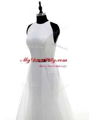 Dramatic Column/Sheath Wedding Dresses White Scoop Organza Sleeveless Floor Length Zipper