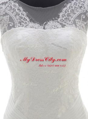 Scoop White Side Zipper Wedding Gown Lace Sleeveless With Brush Train