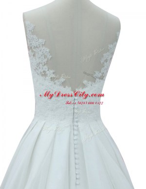 Ideal White Zipper Wedding Gown Lace Sleeveless With Train Court Train