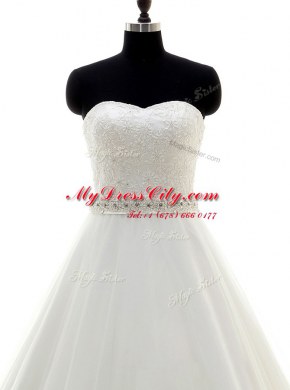 White Lace Up Sweetheart Beading and Lace Wedding Gowns Lace Sleeveless Brush Train