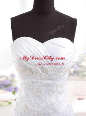 White Column/Sheath Sweetheart Sleeveless Lace With Brush Train Clasp Handle Beading and Lace Wedding Gown