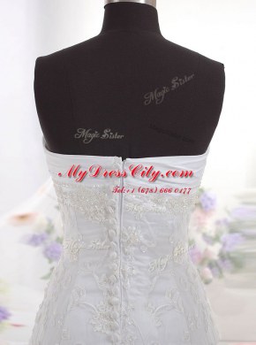 White Column/Sheath Sweetheart Sleeveless Lace With Brush Train Clasp Handle Beading and Lace Wedding Gown
