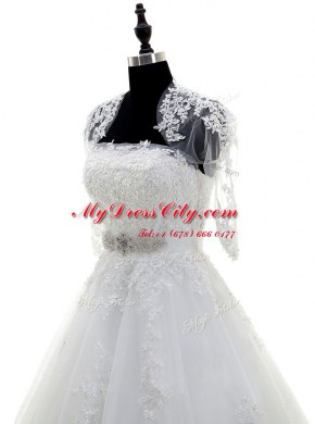 Most Popular Sleeveless Brush Train Lace Up With Train Beading and Lace and Appliques Bridal Gown
