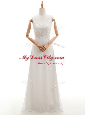 Floor Length Backless Wedding Gown White for Wedding Party with Beading