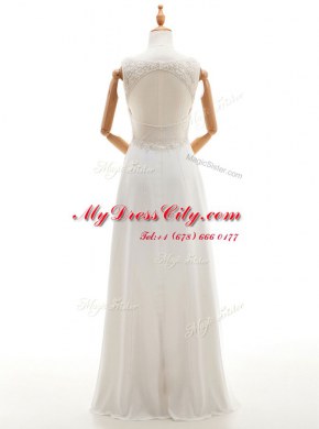 Floor Length Backless Wedding Gown White for Wedding Party with Beading