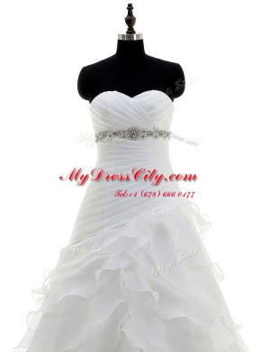 Organza Sleeveless With Train Wedding Gown Brush Train and Beading