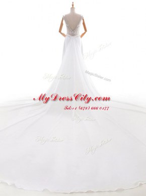 Exceptional With Train Column/Sheath Sleeveless White Wedding Gowns Brush Train Backless