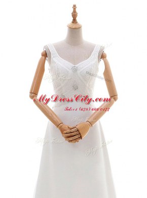 Exceptional With Train Column/Sheath Sleeveless White Wedding Gowns Brush Train Backless