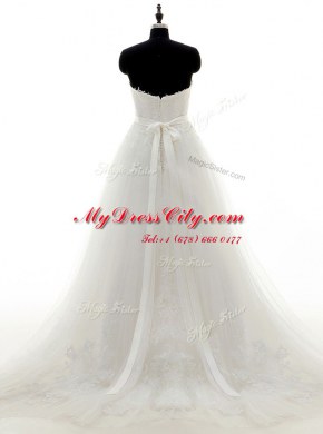 Suitable Lace Sleeveless Brush Train Zipper With Train Sashes ribbons Bridal Gown