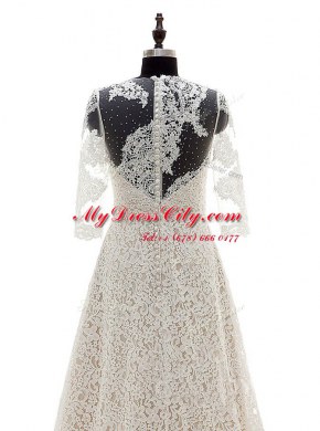 Scoop 3 4 Length Sleeve Court Train Clasp Handle With Train Lace Wedding Gowns