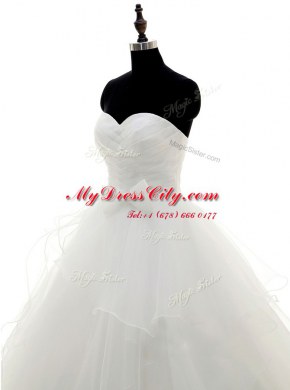 Pick Ups White Long Sleeves Satin and Organza Sweep Train Zipper Wedding Dress for Wedding Party
