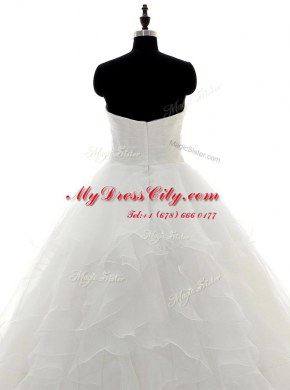 Pick Ups White Long Sleeves Satin and Organza Sweep Train Zipper Wedding Dress for Wedding Party