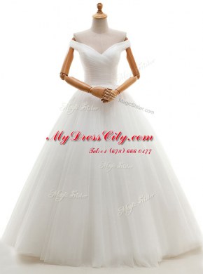 White Wedding Gowns Wedding Party and For with Ruching Off The Shoulder Sleeveless Lace Up
