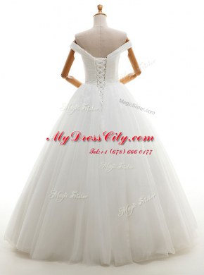 White Wedding Gowns Wedding Party and For with Ruching Off The Shoulder Sleeveless Lace Up