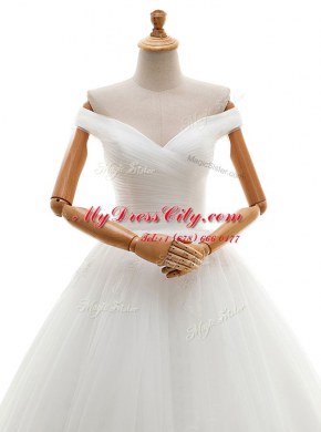 White Wedding Gowns Wedding Party and For with Ruching Off The Shoulder Sleeveless Lace Up