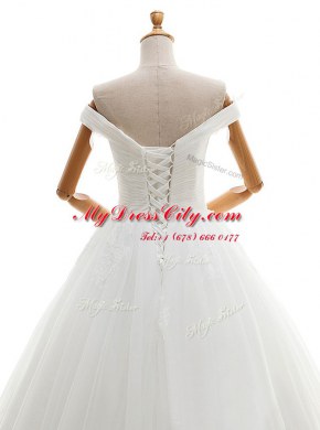 White Wedding Gowns Wedding Party and For with Ruching Off The Shoulder Sleeveless Lace Up