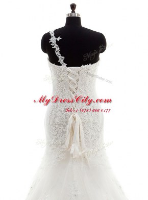 Romantic Mermaid One Shoulder Sleeveless Court Train Lace Up With Train Lace Bridal Gown