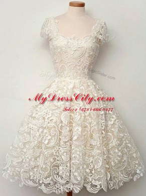 Scoop Cap Sleeves Zipper Knee Length Lace