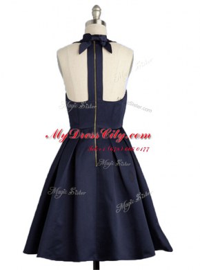 Custom Designed Square Black Satin Zipper Evening Dress Sleeveless Knee Length Bowknot