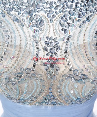 Fancy Scoop Floor Length A-line Sleeveless Blue Evening Dress Backless