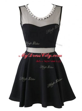 Fine Scoop Black Sleeveless Chiffon Zipper Prom Evening Gown for Prom and Party