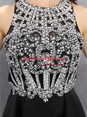 Low Price Scoop Sleeveless Mini Length Beading Zipper Prom Party Dress with Black