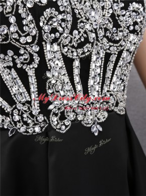 Low Price Scoop Sleeveless Mini Length Beading Zipper Prom Party Dress with Black