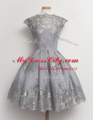 Glorious Scoop Lace Knee Length A-line Cap Sleeves Black Club Wear Zipper