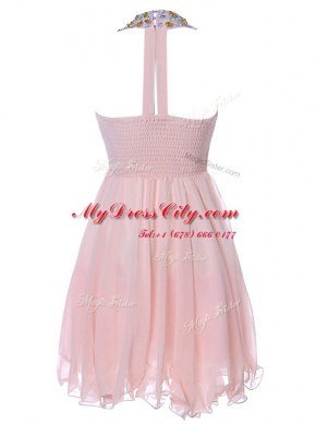 Chiffon Strapless Sleeveless Backless Beading Prom Party Dress in Baby Pink