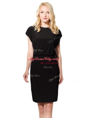 Navy Blue Prom Party Dress Party and For with Ruffles Bateau Cap Sleeves Zipper