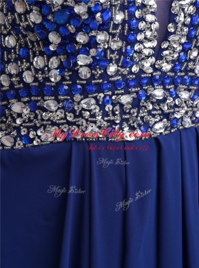 Glorious Royal Blue V-neck Zipper Beading Prom Party Dress Sleeveless
