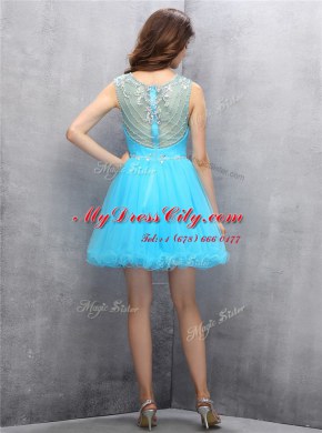 Delicate Blue Scoop Zipper Beading Prom Party Dress Sleeveless