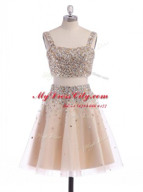 Attractive Straps Champagne Zipper Cocktail Dresses Beading Sleeveless Mini Length