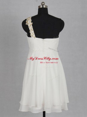 Mini Length White Prom Dresses One Shoulder Sleeveless Zipper